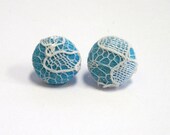 Button Earrings // Blue // Lace // 1/2 in //1.27 cm