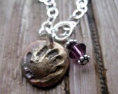 Child Hand print and Birthstone In Bronze And Sterling Silver