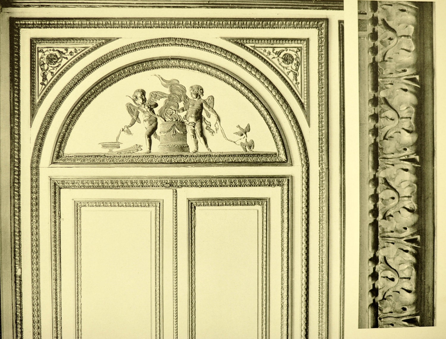 1912 Large Exquisite Antique Plate of Details of Old Buildings in Paris. Door and Paneling on the Ground floor of a Petit Salon. Plate 16