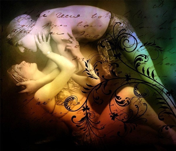 BOGO SALE  Fine Art Print, Giclee Archival Print, Photomontage, Collage, Painted Photographs, The Kiss...8,5 x 11 art print