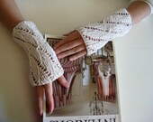 gloves fingerless knit in white cotton
