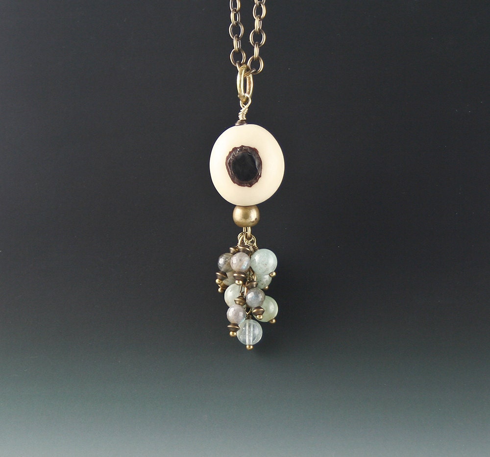 Sale - Tagua Nut (Vegetable Ivory) and Acqua Marine Pendant, Eco Friendly