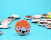 Cute animal pin Peeking Mouse one inch pinback button badge yellow and red lava background  - READY TO SHIP