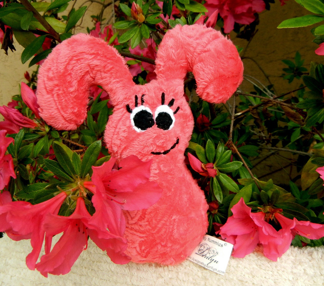 Baby Cookie Nummie Plush with Bunny Ears in Bright Coral Pink