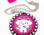 Stunning Bling Happy Kitty Cameo Laser Cut Acrylic Pendant with Swarovski Crystals