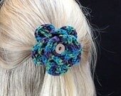 Hair Clip - Eco Friendly Organic Soy Crocheted Flower  - Jewel Tones