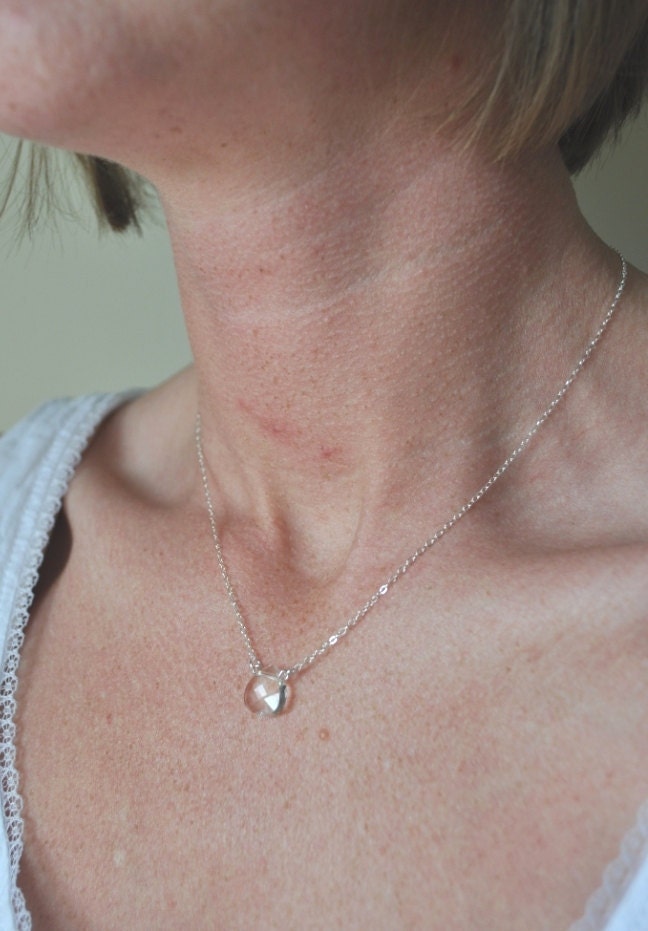 Floating Raindrop Necklace - Clear, Swarovski Crystal, Sterling Silver, Briolette, Solitaire - simple everyday jewelry