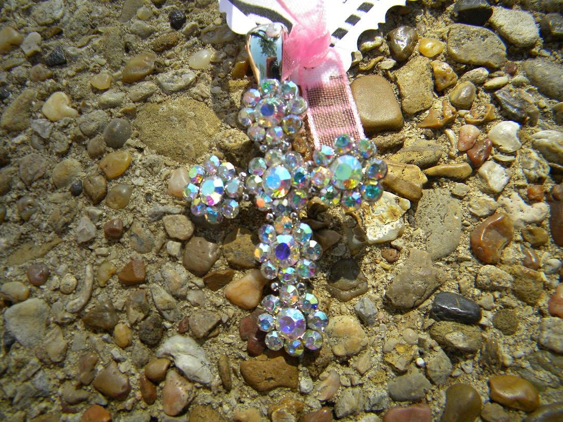 Beautiful AB Rhinestone and Silver Magnetic Cross Pendant