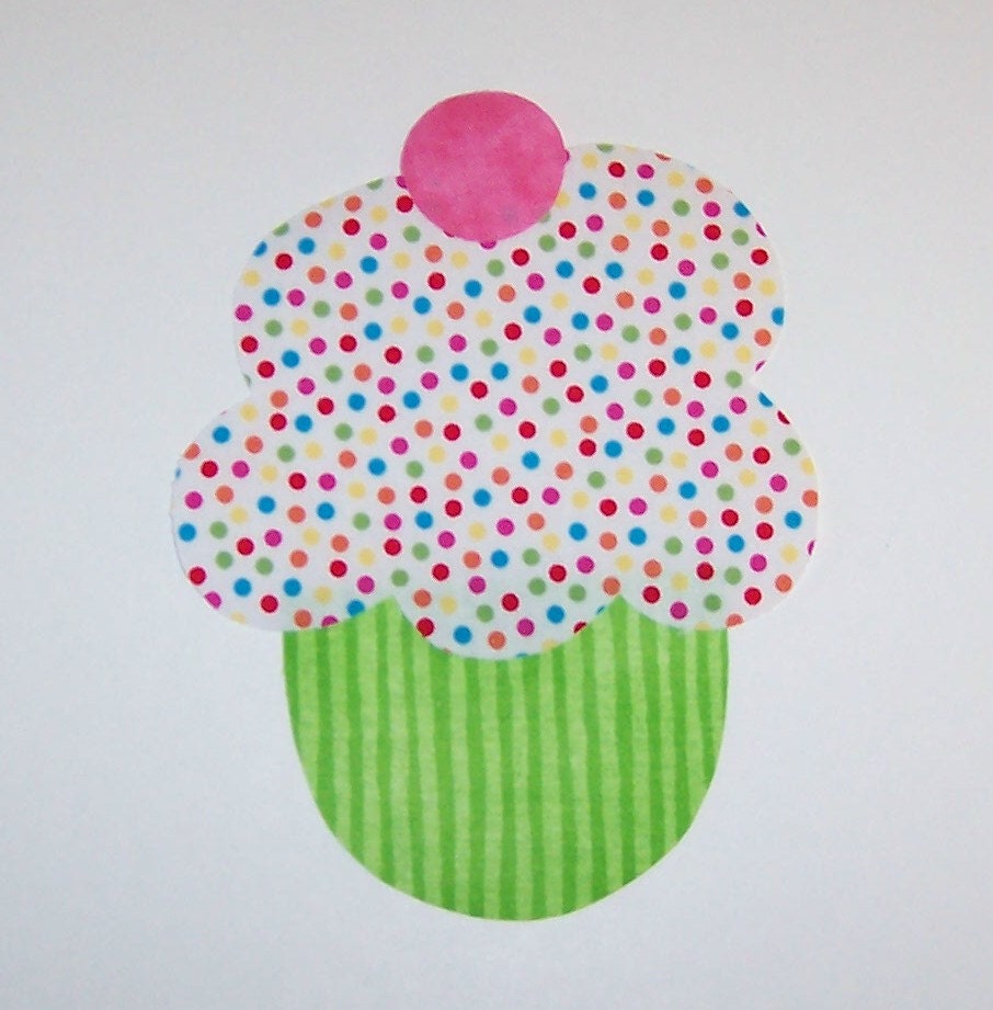 Iron On Fabric Applique Lime And Confetti Sprinkle CUPCAKE