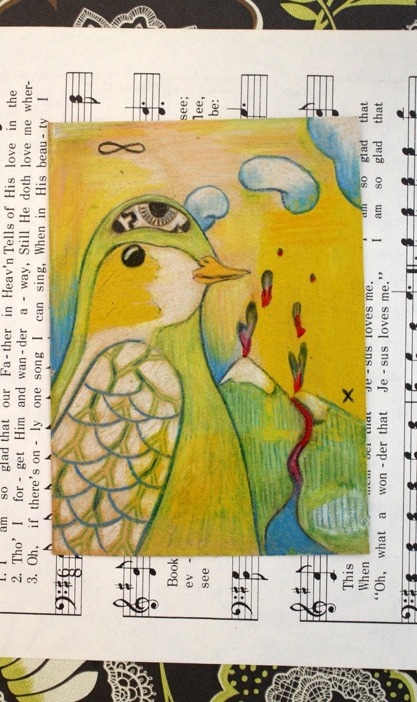 Second Mixed Media ACEO Original Art Piece on Vintage Book Page