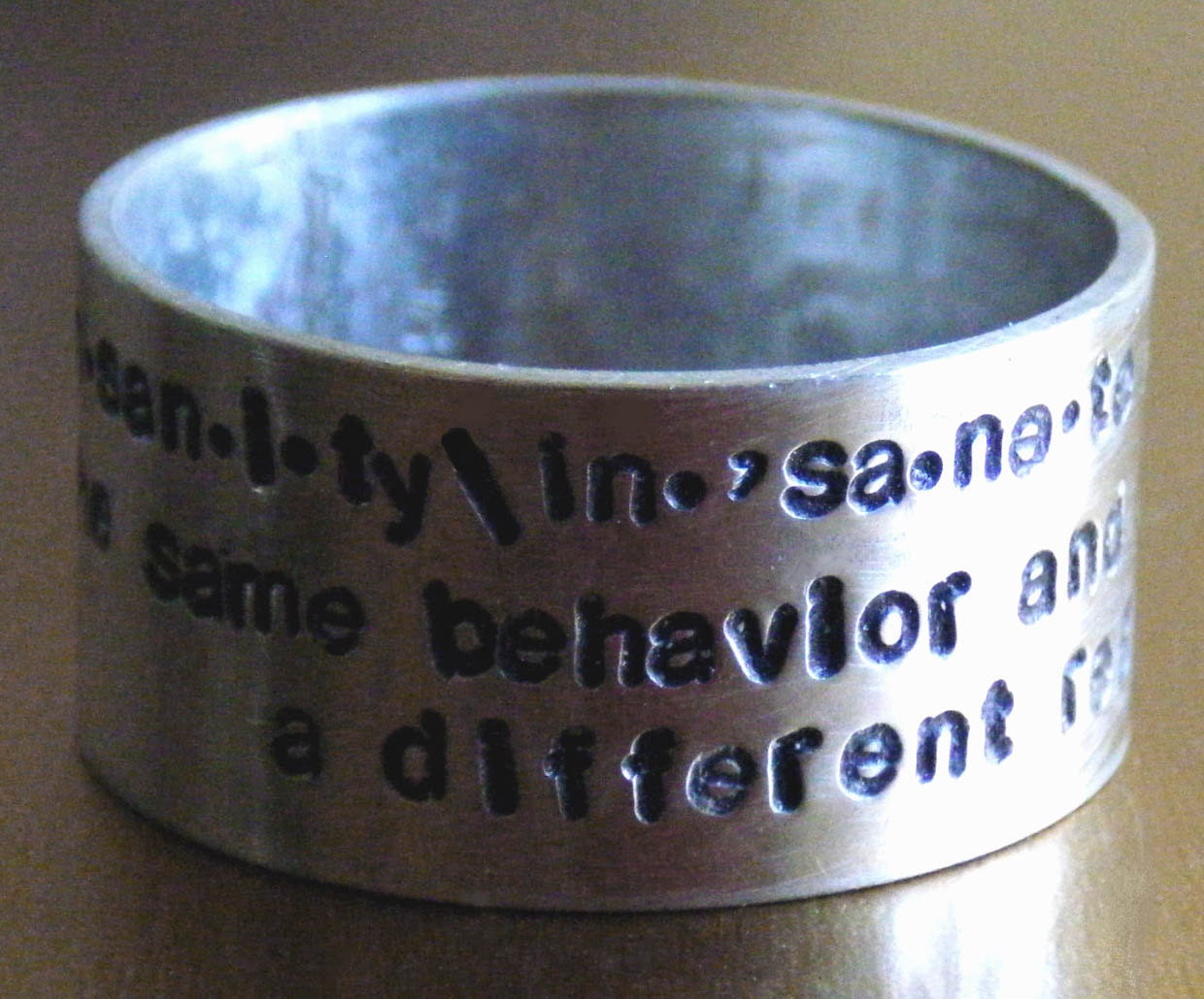 Insanity Hand Stamped Ring by donnaodesigns