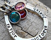 Rustic Loop personalized mommy jewelry...custom handstamped sterling silver mothers necklace.. birthstone mommy jewelry