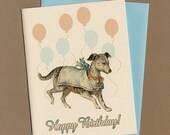 Dog Birthday Card, Birthday Balloons, Vintage Style - Hope your day is "pawsitively" festive