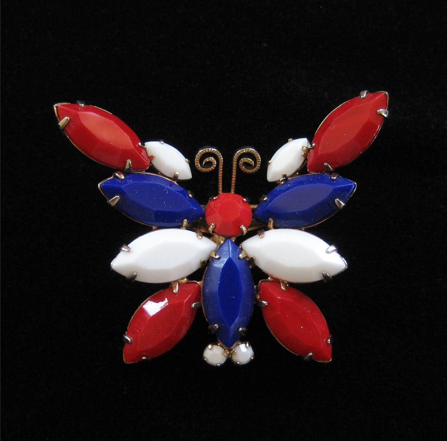 Red, White, and Blue Rhinestone Butterfly Brooch