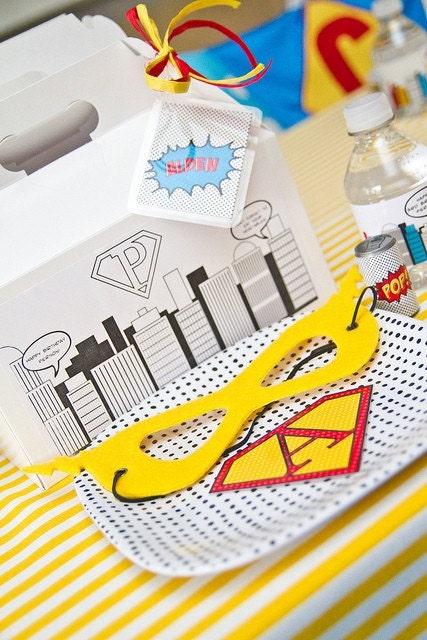 Vintage SUPER HERO Birthday Party - Printable Coloring Page Design