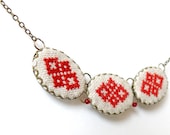 Cross stitch jewelry - Necklace with ethnic Ukrainian embroidery in bronze