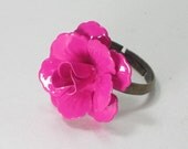 Vintage Inspired Iron Flower Ring on Brass Adjustable Band - PINK ROSE