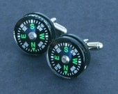 Cuff Links, Black Compass Cufflinks wedding, father, guy gift, FREE Gift Bag by findstotreasure