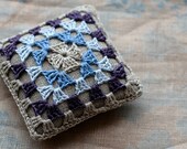 Linen  pincushion - crochet motif