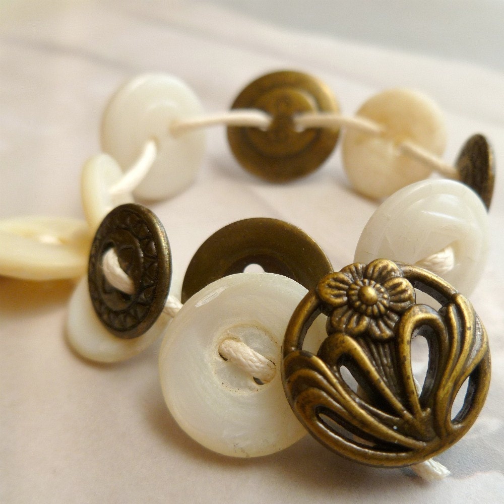 Vintage Button Bracelet Ivory & Brass