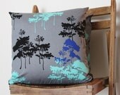 ON SALE Silhouette Trees Grey Cotton Fabric Pillow Cover 16"
