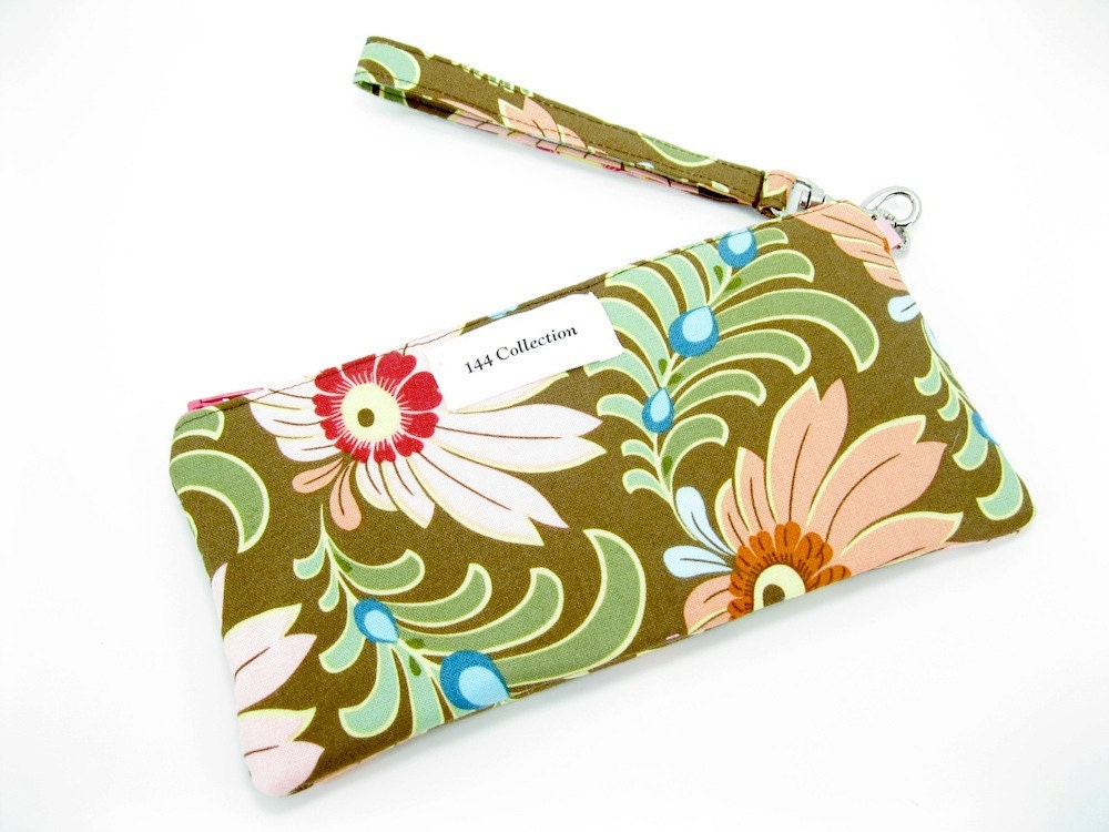 Wristlet - Brown Temple Flowers Wristlet