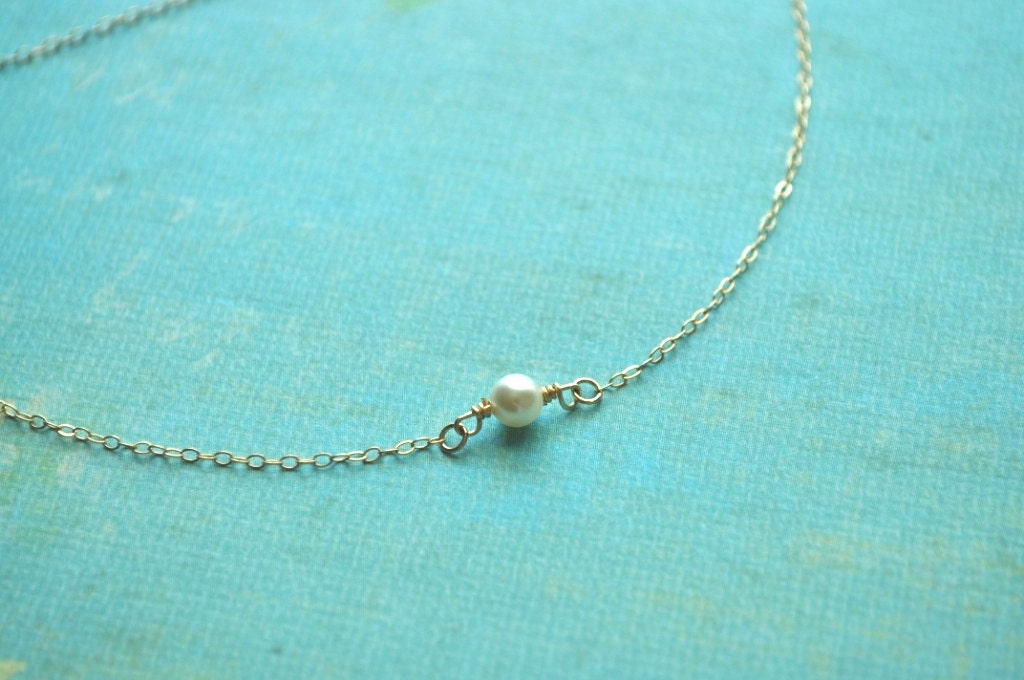Single Pearl Necklace - tiny ivory round pearl gold filled - simple dainty & wedding jewelry