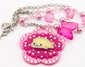 Super Cute Pink Mamegoma Happy Seal Necklace/Pendant with Lucite Beads Swarovski Pearls and Rhinestones Japanese Lolita Style