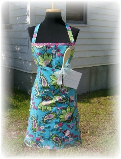 Aqua Blue Apron Gift Set - Hostess, Housewarming, Birthday, Bridal Shower