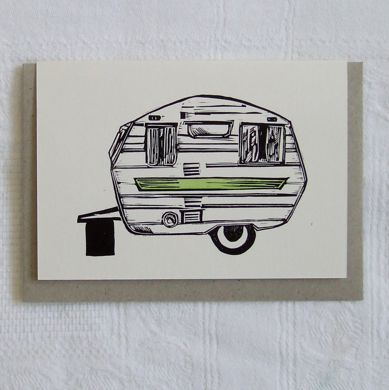 classic Frankin Caravan Linocut greeting card