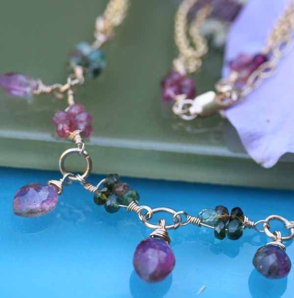 Watermelon Tourmaline Marquise Necklace