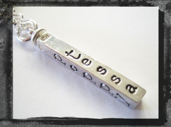 BAR NECKLACE Hand Stamped Charm Necklace Personalized Sterling Silver Swivel Bar Necklace