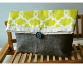 Clutch Chartreuse Linen charcoal grey gray bag purse moss geometric Padded Make Up Travel Gadget tagt team
