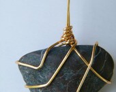 River Stone Pendant in Greens and Browns with Goldtone Wire Wrapping