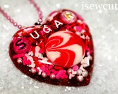 Valentine Sweet Heart in Red, White, and Pink ...big resin heart necklace full of candy and glitter handmade by isewcute