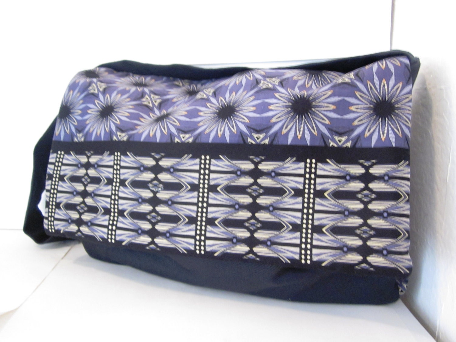 Messenger Bag   Purple and Black Floral Bag