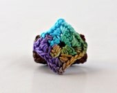 Crochet Ring Diamond Shape Green Purple Teal Golden Tan with Brown Band