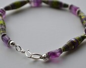 Paper Bead and Sterling Silver Bracelet---Pop of Color
