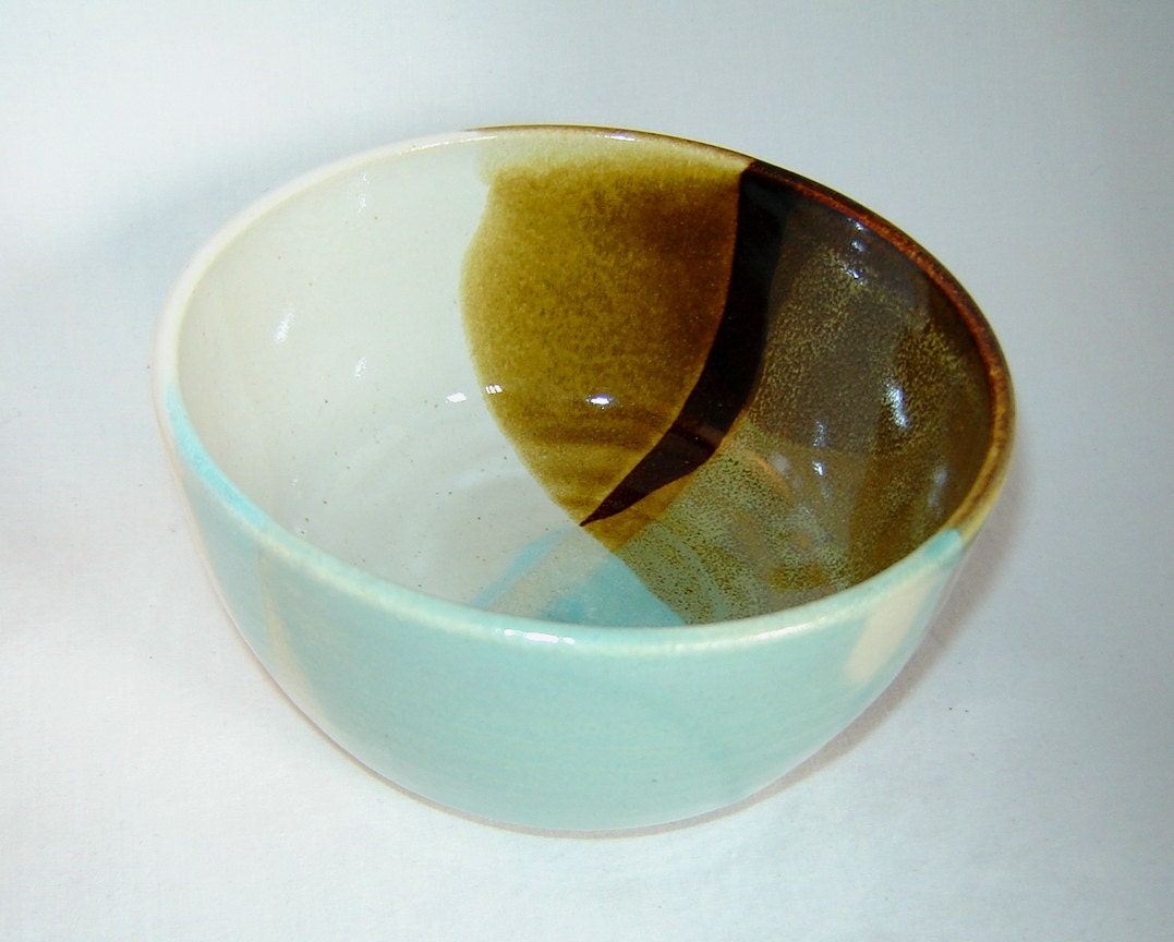 Soup Salad Bowl in Mushroom, Black, and Turquoise by Goldhawk Pottery