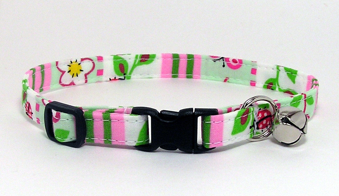 Cat Collar - Ladybugs, Flowers and Stripes