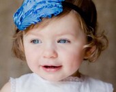 Azure Couture - Blue Feather pad headband for Baby Girls, Headband for Women, with Blue Rose, Great Newborn Photo Prop