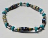 Handmade Paper Bead Stretch Bracelet, Crate and Barrel Blues
