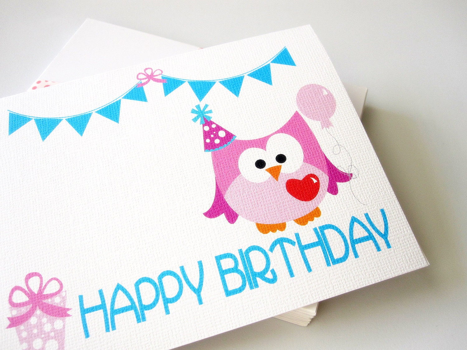 Owl birthday card , Pink owl Birthday card