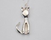Solid Sterling Silver Cat Pendant