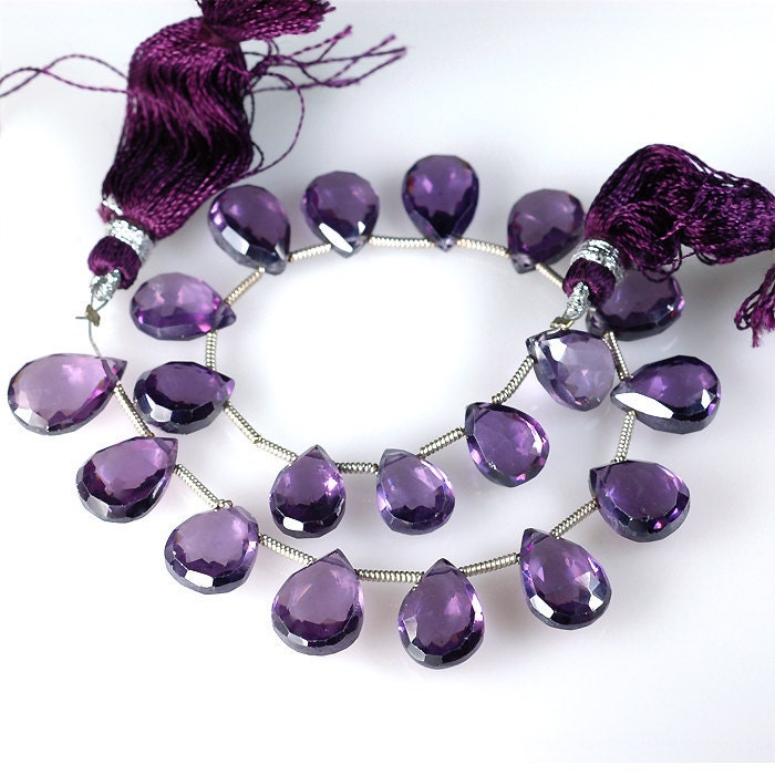 Fabulous Amethyst ZIRCON Faceted Pear Briolette beads 10mm - 12mm  - half strand