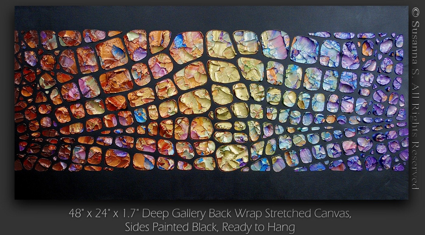 Original Large Abstract Painting Multicolored Thick Texture Ready to Hang Gallery Canvas Contemporary Fine Art by Susanna 48x24 MADE2ORDER