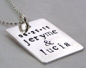 Our Big Day personalized rectangular sterling silver necklace with names and date