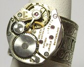 Antique Silver Vintage 15 Jewel Gruen Watch Movement Gothic Neo Victorian Steampunk Ring (A169)