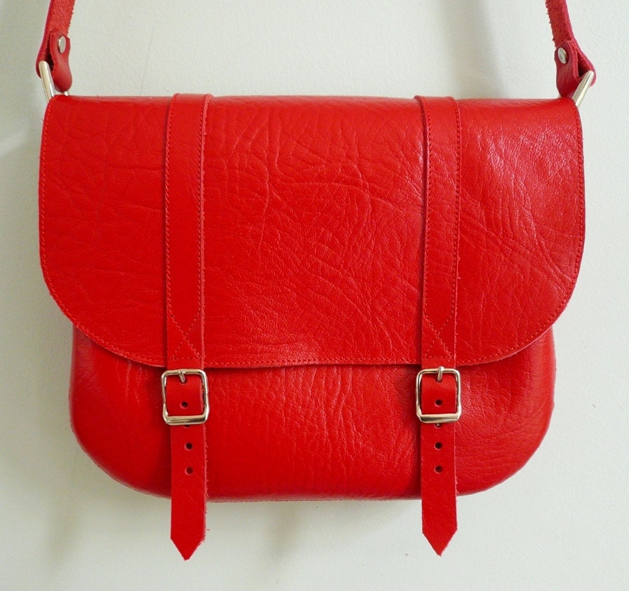 Red Leather Satchel FREE UK SHIPPING