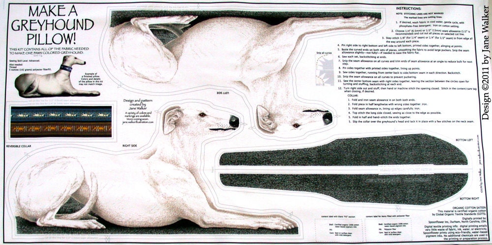 Greyhound Animal Pillow Toy Kit Panel, white coat color